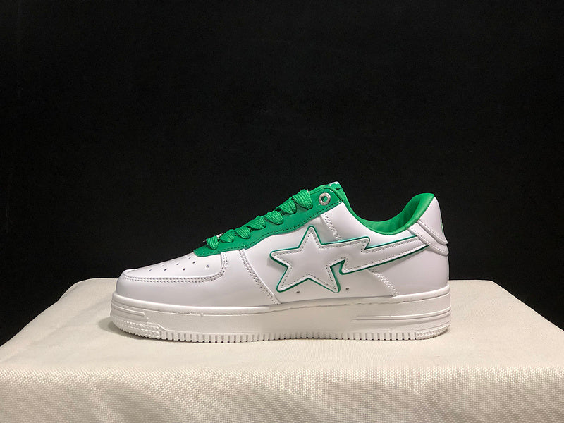 BAPE STA White & Kelly Green Low-Top Sneakers