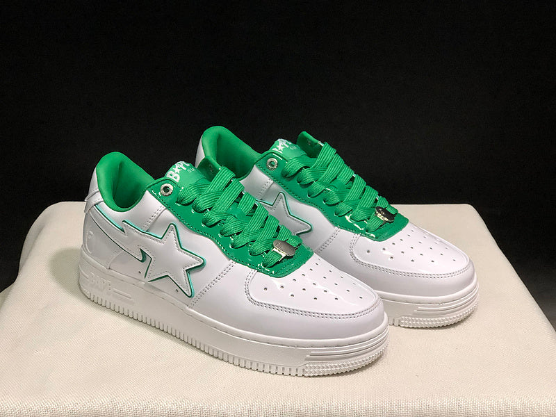 BAPE STA White & Kelly Green Low-Top Sneakers