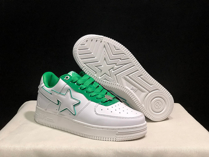BAPE STA White & Kelly Green Low-Top Sneakers