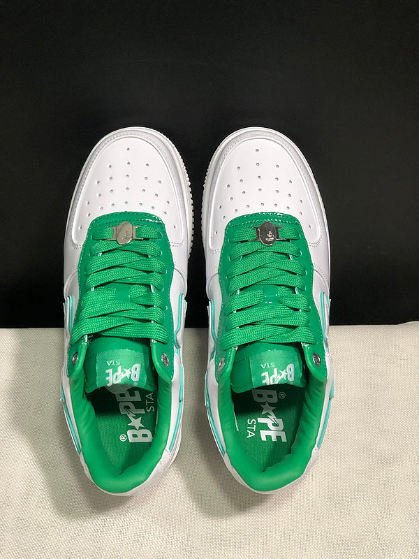 BAPE STA White & Kelly Green Low-Top Sneakers