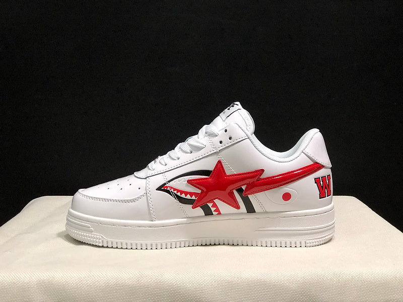 BAPE STA Shark White & Red Low-Top Sneakers