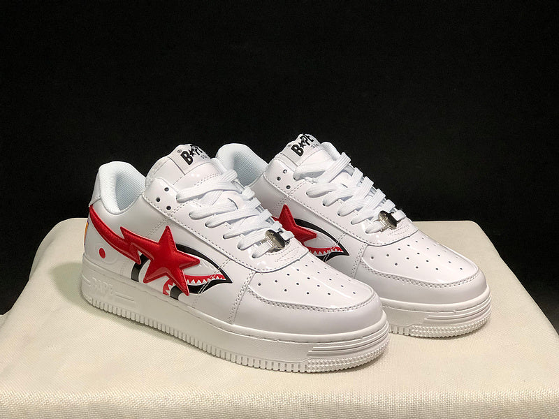 BAPE STA Shark White & Red Low-Top Sneakers