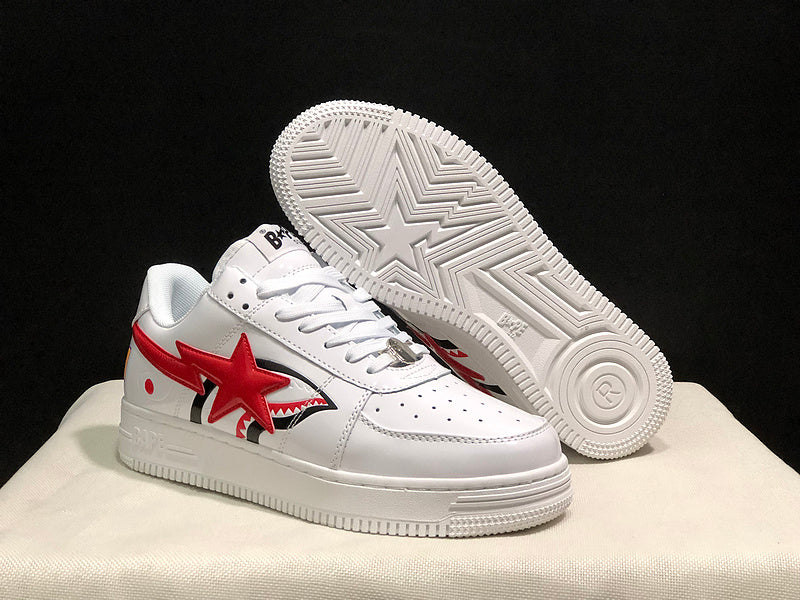 BAPE STA Shark White & Red Low-Top Sneakers