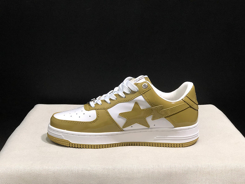 BAPE STA White and Olive Green Low-Top Sneakers