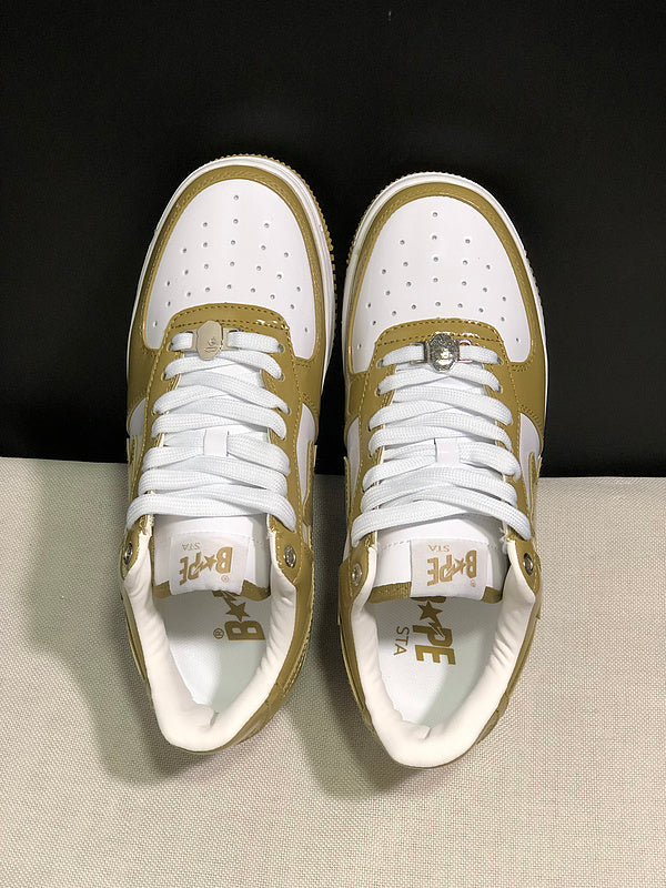 BAPE STA White and Olive Green Low-Top Sneakers