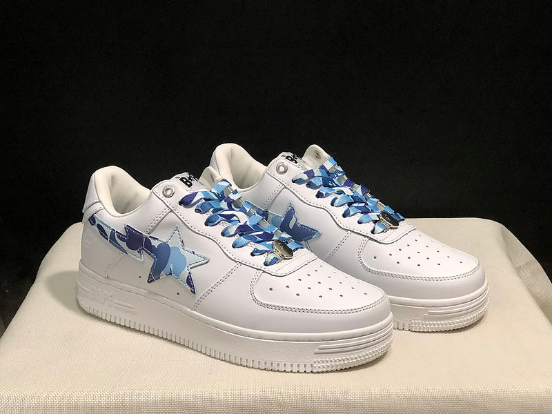 BAPE STA White and Olive Green Low-Top Sneakers
