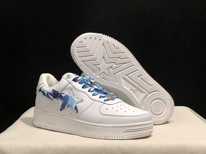 BAPE STA White and Olive Green Low-Top Sneakers
