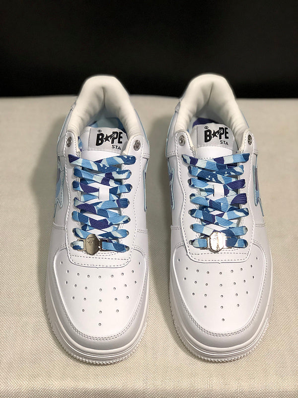 BAPE STA White and Olive Green Low-Top Sneakers