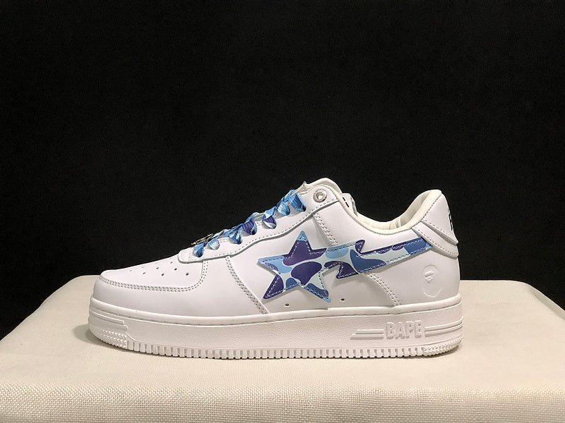 BAPE STA White and Olive Green Low-Top Sneakers