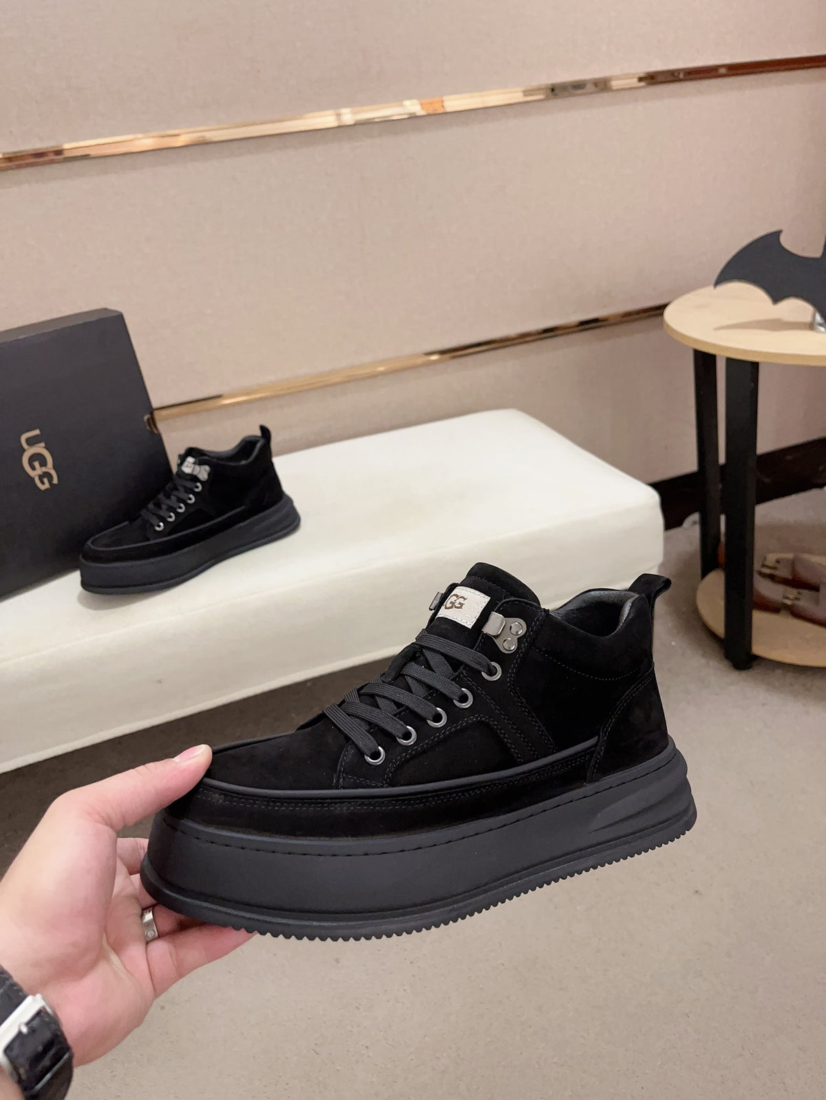 Black Suede & Leather Moc-Toe Platform Boot