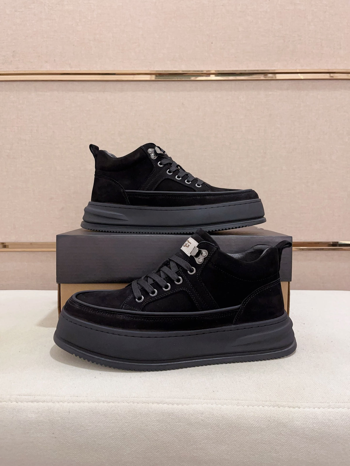 Black Suede & Leather Moc-Toe Platform Boot